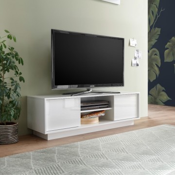TV-Ständer mit 2 Türen und offenem Fach glänzend weiß Ice 139x43x44H