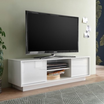 TV-Ständer mit 2 Türen und offenem Fach glänzend weiß Ice 139x43x44H