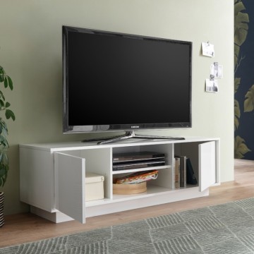 TV-Ständer mit 2 Türen und offenem Fach glänzend weiß Ice 139x43x44H