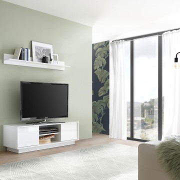 TV-Ständer mit 2 Türen und offenem Fach glänzend weiß Ice 139x43x44H