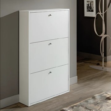 Platzsparender Schuhschrank 3 Klapptüren in Mattweiß Virginia 68x18x110H
