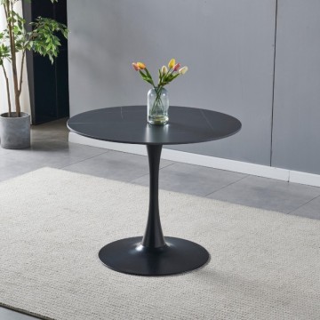 Runder Tisch Dot schwarz-goldene Keramikplatte mit Marmoreffekt