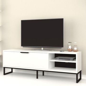 TV-Ständer Way 140x35x45h weiß mit gusseisernen Details