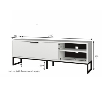 TV-Ständer Way 140x35x45h weiß mit gusseisernen Details