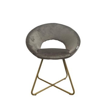 Niedriger Loungesessel aus grauem Samt mit vergoldeten Metallbeinen - Ether
