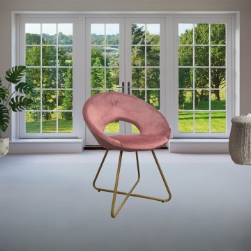 Sessel aus rosa Samt mit vergoldeten Metallbeinen - Ether