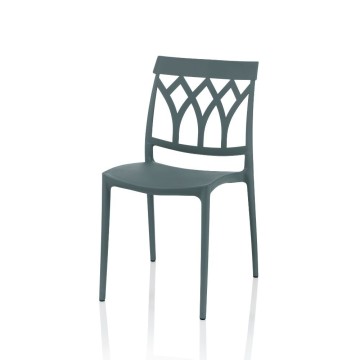 Salim Stuhl aus Polypropylen Grau Metallrücken Geometrisches Design