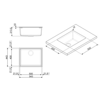 Smeg VZUM57TT titan 54x44 Einzelbecken Unterbauspüle