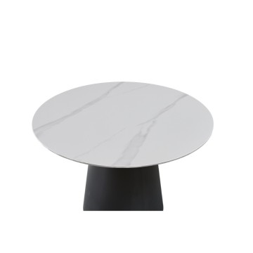 Runder Tisch Lauren 120x120x76H mit weißer Keramikplatte in Marmoroptik und schwarzem Metallgestell