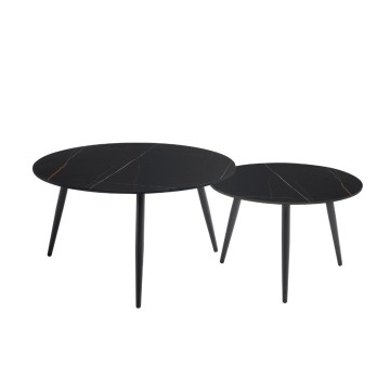 2er-Set Couchtische mit polierter schwarzer Keramikplatte in Marmoroptik und schwarzen BICOLOR-Beinen