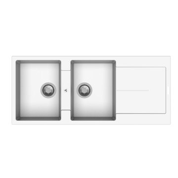 Spüle 2 Becken und Abtropffläche weiß 116x50 Enigma D200