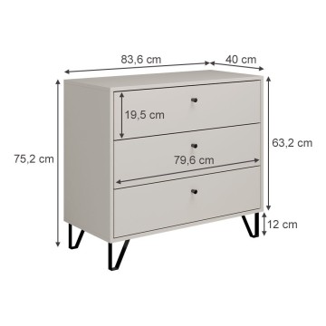 ALDO3 Kommode mit 3 Schubladen aus Kaschmir 83,6x40x75,2H