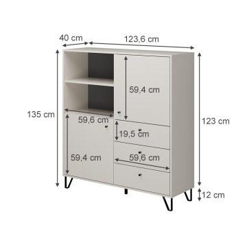 Sideboard mit Schubladentüren und offenem Fach Kaschmir ALDO6 123,6x40x135H