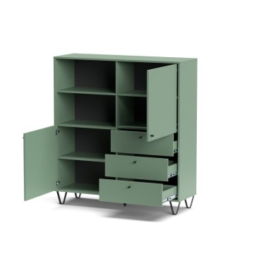 Sideboard mit Türen, Schubladen und offenem Fach grün ALDO6 123,6x40x135H
