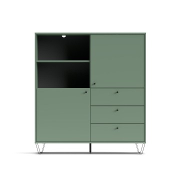 Sideboard mit Türen, Schubladen und offenem Fach grün ALDO6 123,6x40x135H
