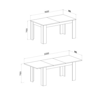 Ausziehbarer rechteckiger Tisch aus weißer Kiefer und Platte aus Eiche Ulrich 160x88x75H
