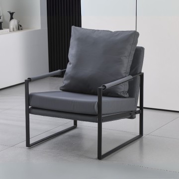 Sessel aus dunkelgrauem Kunstleder und schwarzem Metallgestell Gimmy