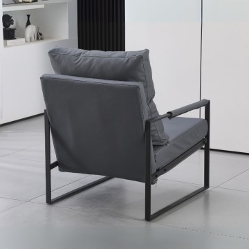 Sessel aus dunkelgrauem Kunstleder und schwarzem Metallgestell Gimmy