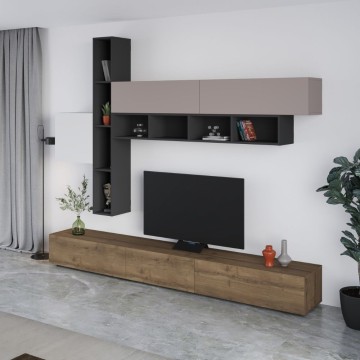 Fashion Weiß und Taubengrau Anthrazit Nussbaum Wandschrank 275x40x205H