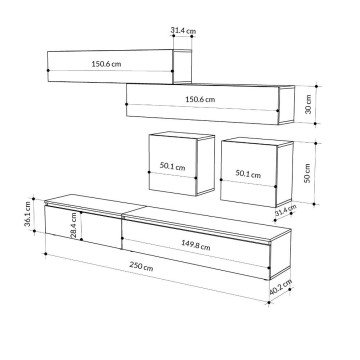 Tortora und Walnuss Wand System Licia 250x40x186H