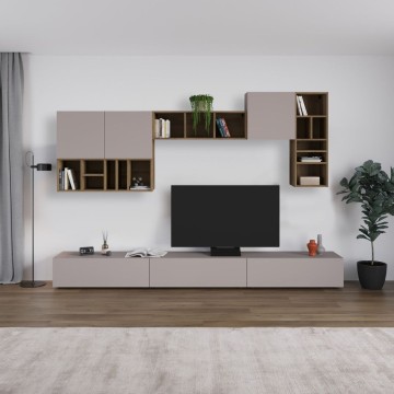 Aufbewahrungswand Big 300x32.5x192H in Nussbaum taubenfarbig