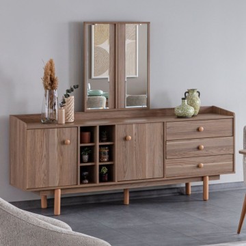 Sideboard 2 Türen und 3 Schubladen mit offenen Fächern Eiche Honig Dolce 206x45x85H