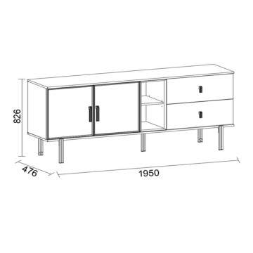 Sideboard 2 Türen und 2 Schubladen Mozambik gespachtelt Merlin 195x47,6x82,6H