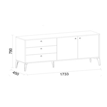 Sideboard 2 Türen und 3 Schubladen Piedra Farbe beige und kaplan 173.3x45x79H