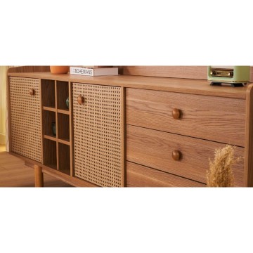Anrichte 2 Türen in Weidenoptik mit Schubladen und offenen Fächern in Eiche honigfarben Natura 206x45x86H