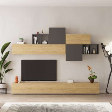 Schrankwand 260 cm. Tromen Farbe Eiche und Anthrazit