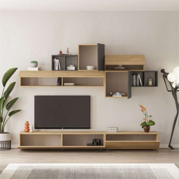 Schrankwand 260 cm. Tromen Farbe Eiche und Anthrazit