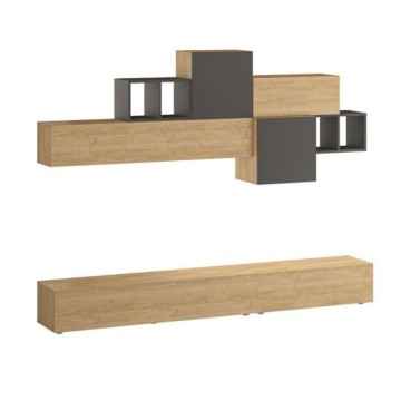 Schrankwand 260 cm. Tromen Farbe Eiche und Anthrazit