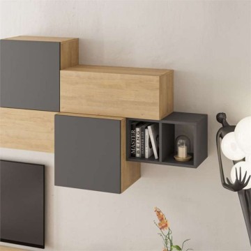 Schrankwand 260 cm. Tromen Farbe Eiche und Anthrazit
