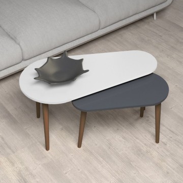 Couchtisch-Set weiß/anthrazit Holzbeine