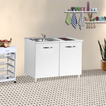 Küchenzeile120 Lärche weiß mit Spüle und Glaskeramikkochfeld 120x60x85H