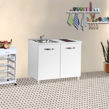 Küchenzeile80 Lärche weiß mit Spüle und Glaskeramikkochfeld 80x60x85H