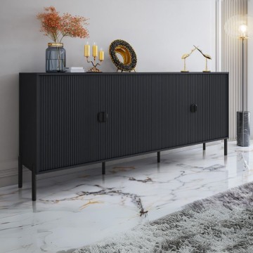 4-türiges Sideboard mit mattschwarz lackierten Fronten 203.4x49x87.4H