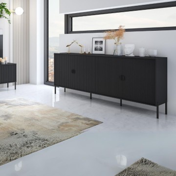 4-türiges Sideboard mit mattschwarz lackierten Fronten 203.4x49x87.4H
