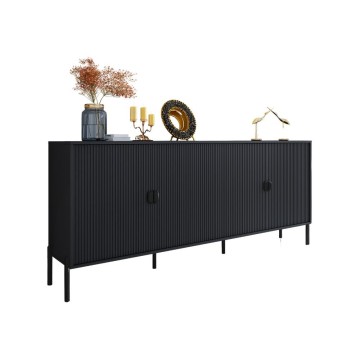 4-türiges Sideboard mit mattschwarz lackierten Fronten 203.4x49x87.4H