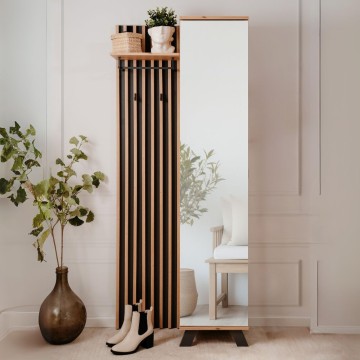 Eingangsschrank mit Rippenfront und Vollspiegeltür Medan42A Eiche anthrazit 80x37x190H