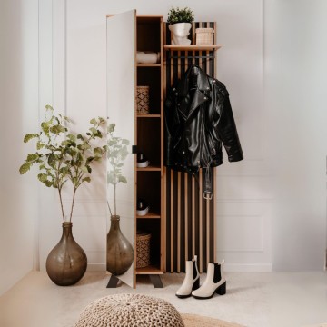 Eingangsschrank mit Rippenfront und Vollspiegeltür Medan42A Eiche anthrazit 80x37x190H
