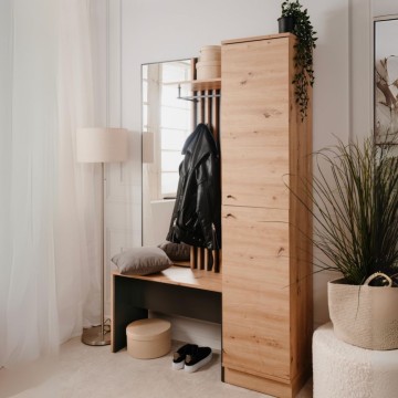 Eingangsschrank mit gerippter Front und Spiegel Medan42B Farbe Eiche Anthrazit 122x37x190H