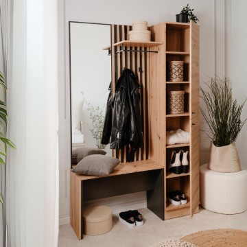 Eingangsschrank mit gerippter Front und Spiegel Medan42B Farbe Eiche Anthrazit 122x37x190H
