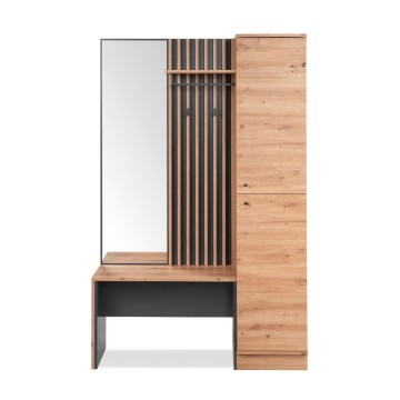 Eingangsschrank mit gerippter Front und Spiegel Medan42B Farbe Eiche Anthrazit 122x37x190H