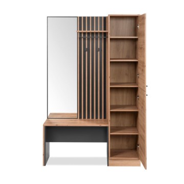 Eingangsschrank mit gerippter Front und Spiegel Medan42B Farbe Eiche Anthrazit 122x37x190H