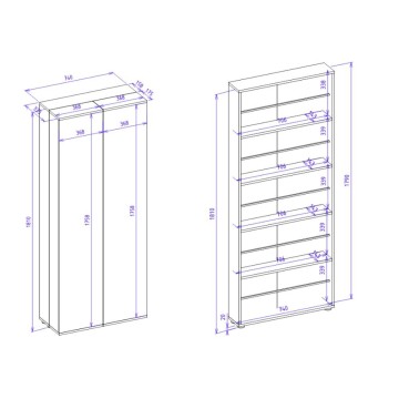 Schuhschrank weiß 2 Türen mit Fächern Lugo02A 74x34x181