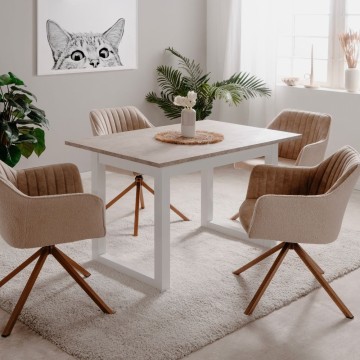 Ausziehbarer rechteckiger Tisch Houston80B sand und weiß 120x80x75H