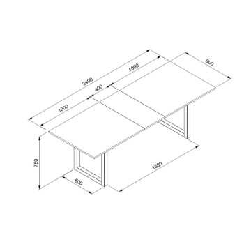 Ausziehtisch 200x90x75H Denver80C Farbe Eiche Anthrazit.