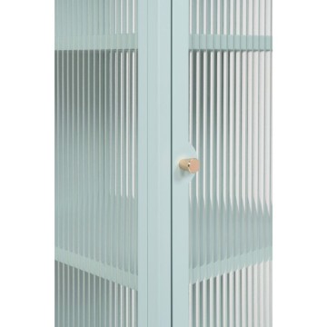 Milton01 40x40x101.1H Vitrine aus gehärtetem gerilltem Glas und mintgrünem Verbundstahl