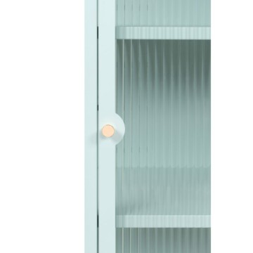 Milton01 40x40x101.1H Vitrine aus gehärtetem gerilltem Glas und mintgrünem Verbundstahl
